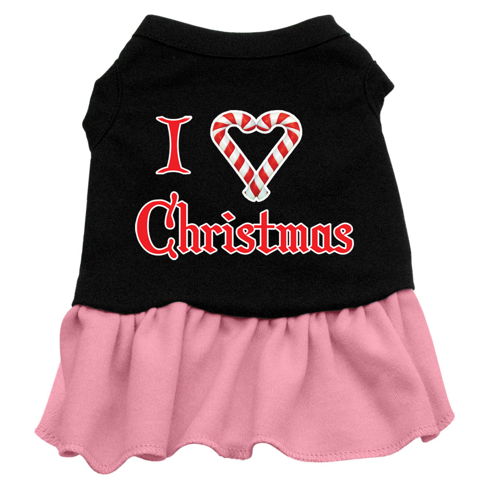 I Love Christmas Screen Print Dress Black with Pink Med